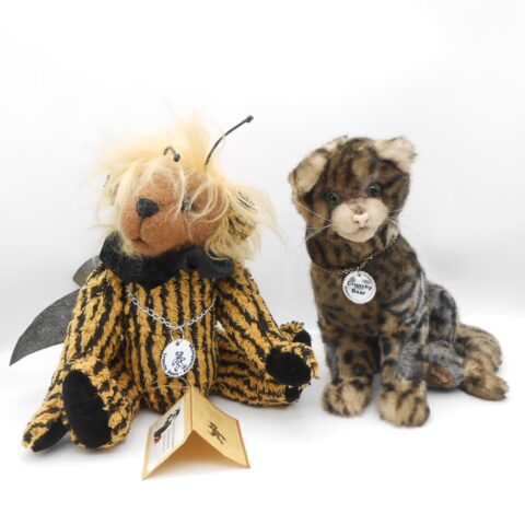2 Künstler Stofftiere Crunchy Bear 22 cm Vintage Flotte Biene - Katze Rarität